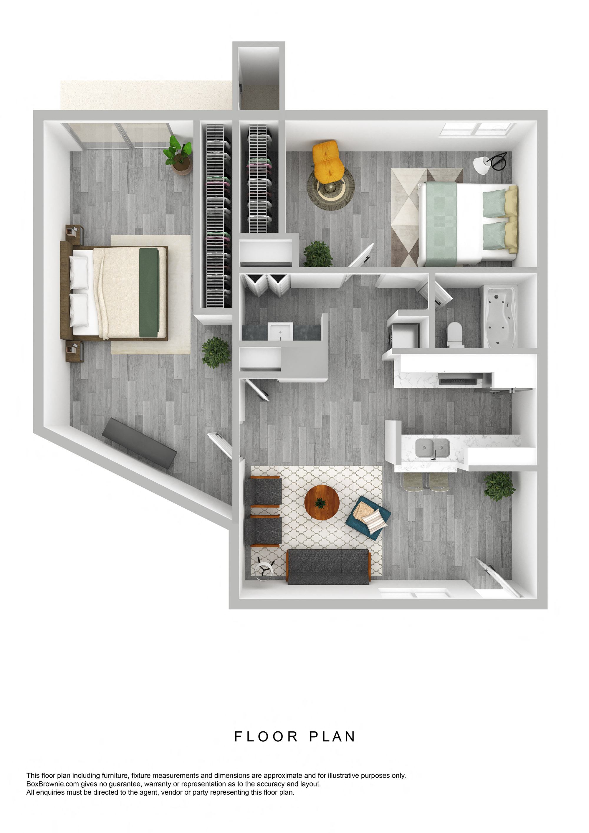 Floor plan for 2 beds, 1 bath, 786 sqft